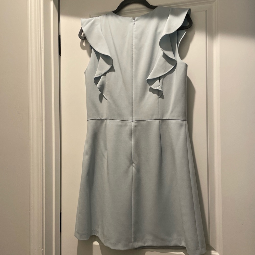 French Connection Whisper Ruffled V-Neck Mini Dress Size 10 Light Blue Wedding - Picture 11 of 13